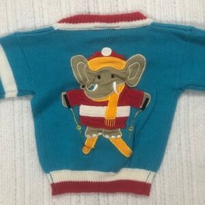 Alpine Way Kids Sweater 3T Blue Elephant‎ Applique Knit Cardigan V-Neck